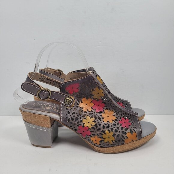 L'Artiste Spring Step Floral Cut-Out Leather Heeled Sandals US Size 9 EU 40 - Picture 1 of 8